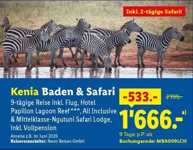 Baden - Kenia  & Safari 9-tägige Reise inkl. Flug, Hotel Papillon Lagoon Reef, All Inclusive & Mittelklasse-Ngutuni Safari Lodge, inkl. Vollpension