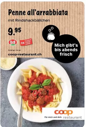 Penne all'arrabbiata mit Rindshackbällchen