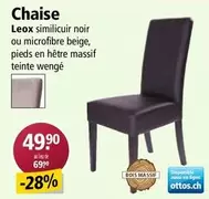 Chaise Leox similicuir noir ou microfibre beige, pieds en hêtre massif teinté wengé