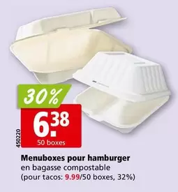 Menuboxes pour hamburger en bagasse compostable