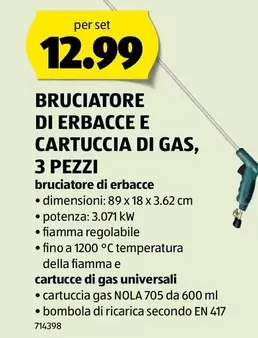 BRUCIATORE DI ERBACCE E CARTRUCCIA DI GAS, 3 PEZZI