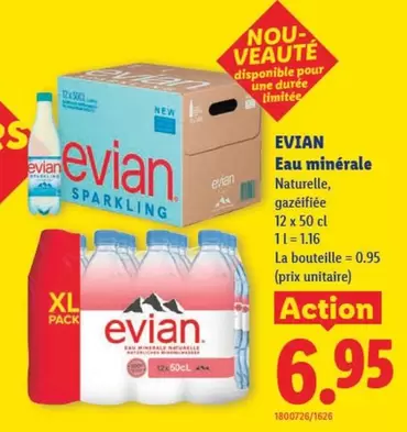 Evian - Eau min
rale Naturelle, gaz
efi
12 x 50 cl