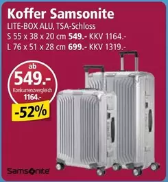Koffer LITE-BOX ALU, TSA-Schloss S 55 x 38 x 20 cm KKV 1164.- L 76 x 51 x 28 cm KKV 1319.-