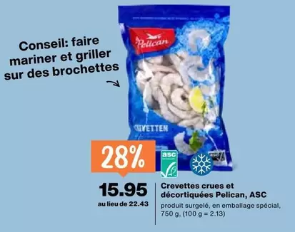 Crevettes crues et décortiquées