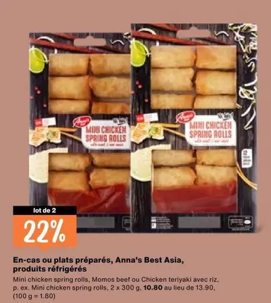 Mini chicken spring rolls, Momos beef ou Chicken teriyaki avec riz