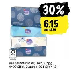 Kosmetiktücher, 3-lagig, 4x90 Stück, Quattro (100 Stück = 1.71)