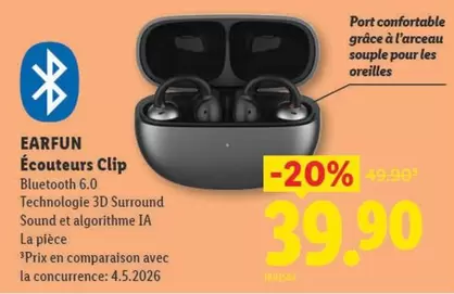 Écouteurs Clip Bluetooth 6.0 Technologie 3D Surround Sound et algorithme IA