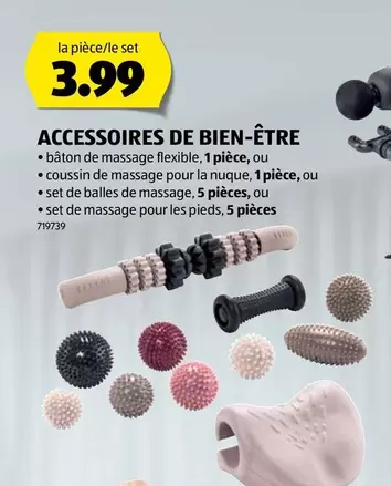Accessoires de bien-être : bâton de massage flexible, coussin de massage pour la nuque, set de balles de massage, set de massage pour les pieds
