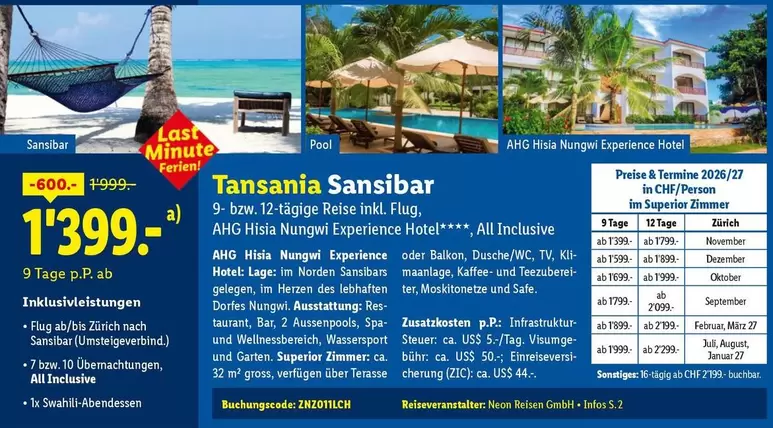 Tansania Sansibar 9- bzw. 12-tägige Reise inkl. Flug