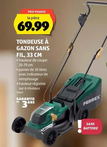 TONDEUSE À GAZON SANS FIL, 33 CM