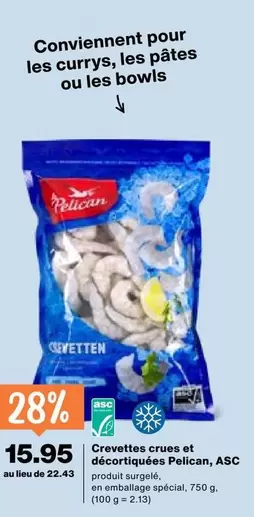 Crevettes crues et décortiquées