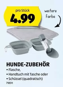 HUNDE-ZUBEHÖR - Flasche, Handtuch mit Tasche oder Schüssel (quadratisch)