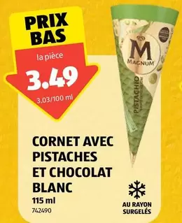 Magnum - CORNET AVEC PISTACHES ET CHOCOLAT BLANC 115 ml 742490