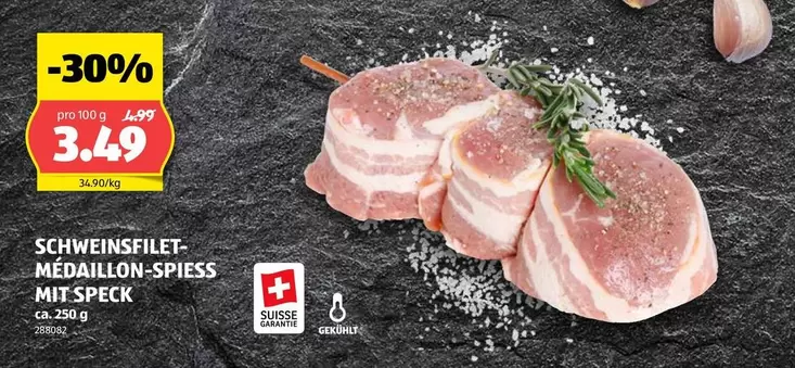 SCHWEINSFILET-MÉDAILLON-SPIESS MIT SPECK