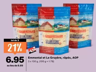 Emmental et Le Gruyère, râpés, AOP