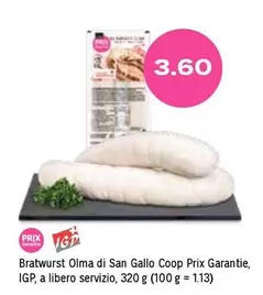 Bratwurst Olma di San Gallo Coop Prix Garantie, IGP, a libero servizio