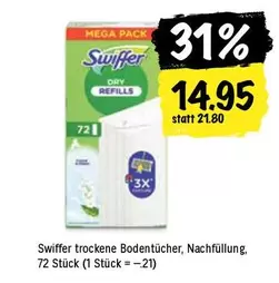 Swiffer - trockene Bodentücher, Nachfüllung, 72 Stück