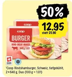 Coop Rindshamburger, Schweiz, tiefgekühlt, 2 x 640 g