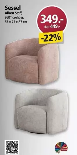 Sessel Alken Stoff, 360° drehbar, 87 x 77 x 87 cm