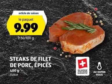 Steaks de filet de porc, épicés