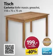 Tisch Carlotta Kiefer massiv, gewachst, 118 x 75 x 75 cm
