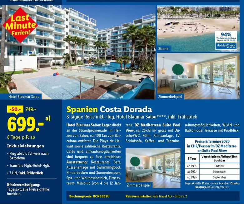 Ag - 8-tägige Reise inkl. Flug, Hotel Blumar Salou****, inkl. Frühstück