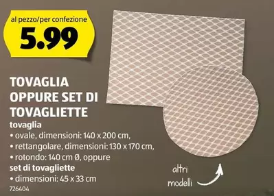 TOVAGLIA OPPURE SET DI TOVAGLIETTE