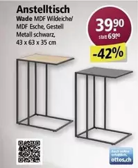 Anstelltisch Wade MDF Wildeiche/ MDF Esche, Gestell Metall schwarz, 43 x 63 x 35 cm