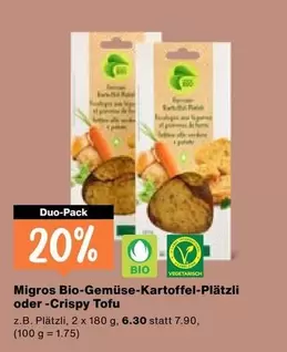 Bio-Gemüse-Kartoffel-Plätzli oder -Crispy Tofu