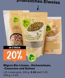 Migros Bio-Linsen, -Kichererbsen, -Couscous und Quinoa