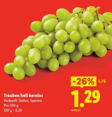 Trauben hell kernlos