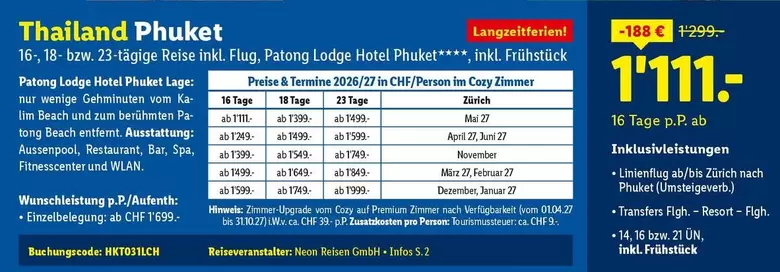 Thailand Phuket 16-18 bzw. 23-tägige Reise inkl. Flug, Patong Lodge Hotel Phuket****, inkl. Frühstück