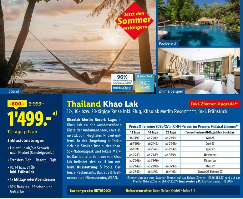 Thailand Khao Lak 12, 16-bzw. 23-tägige Reise inkl. Flug, Khao Lak Resort, inkl. Frühbucher