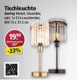 Tischleuchte Gorley Metall, Glasstäbe, exkl. 1x E14-Leuchtmittel, Ø/H 15 x 37,5 cm