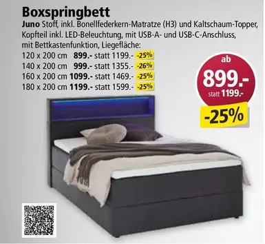 Boxspringbett Juno Stoff