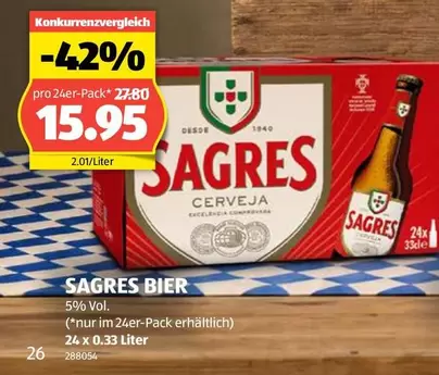 SAGRES BIER 24 x 0.33 Liter