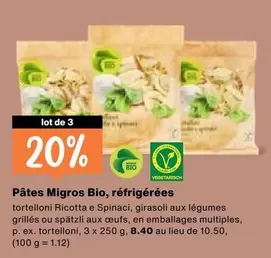 Pâtes Migros Bio, réfrigérées
