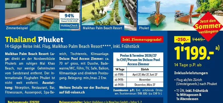 Thailand Phuket 14-tägige Reise inkl. Flug, Makhao Palm Beach Resort****, inkl. Frühstück