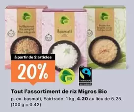 Tout l'assortiment de riz Migros Bio