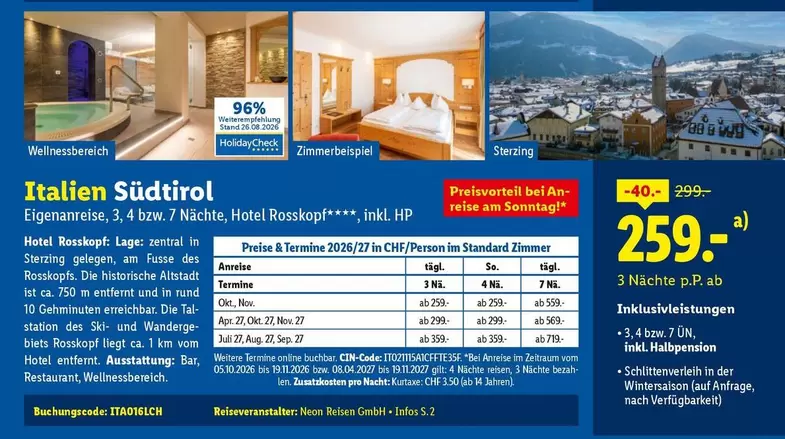 Hp - Italien Südtirol Eigenanreise, 4 bzw. 7 Nächte, Hotel Rosskopf