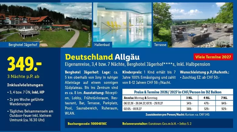 Hp - Deutschland Allgäu Eigenanreise, 1,4 bzw. 7 Nächte, Berghotel Jägerhof