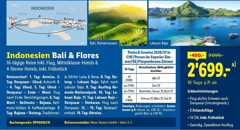 Indonesien Bali & Flores 16-tägige Reise inkl. Flug, Mittelklasse Hotels & 4-Sterne-Hotels, inkl. Frühstück