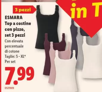 Top a costine con pizzo, set 3 pezzi
