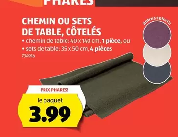 CHEMIN OU SETS DE TABLE, CÔTELÉS