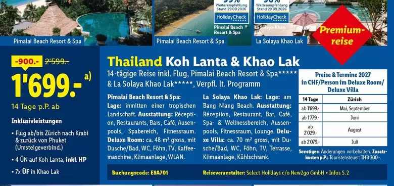Hp - Thailand Koh Lanta & Khao Lak 14-tägige Reise inkl. Flug, Pimalai Beach Resort & Spa***** & La Solaya Khao Lak*****