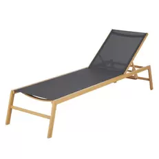 Hawai - Bain de soleil en aluminium imitation bois et toile plastifiée gris anthracite