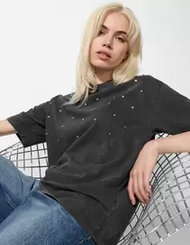 T-Shirt - Nietenbesatz - dunkelgrau