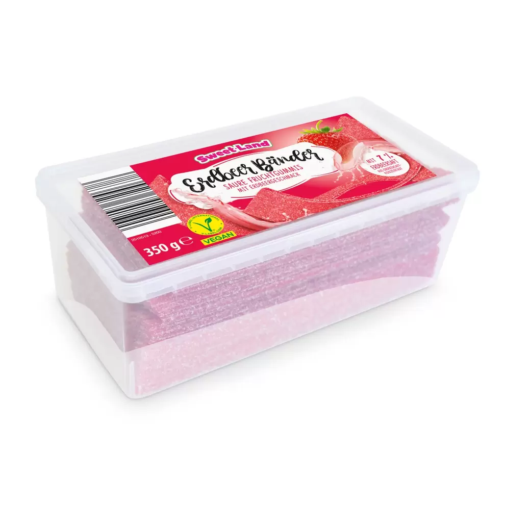 SWEET LAND Fruchtgummi Bänder Schnüre, Erdbeer Bänder