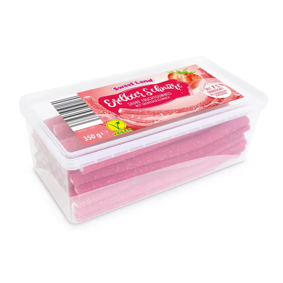 SWEET LAND Fruchtgummi Bänder Schnüre, Erdbeere Schnüre