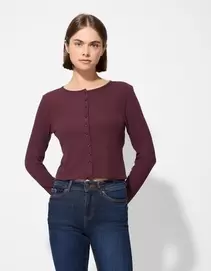 Langarmshirt - Gerippt - dunkellila